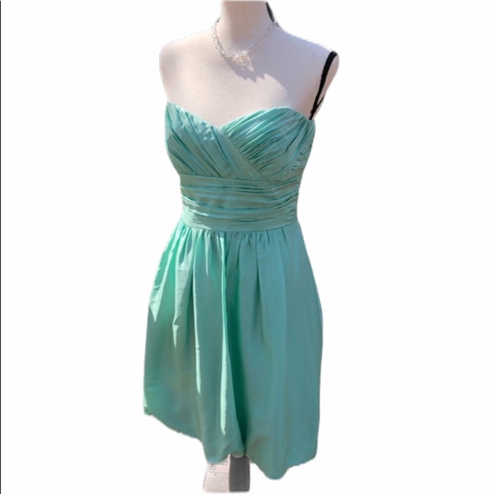 Shoshanna | 100% Silk Strapless Turquoise Dress with Bubble Hem